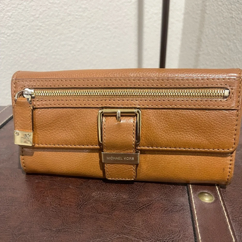 Michael Kors Cognac Leather Buckle Continental Wallet - Picture 2 of 8